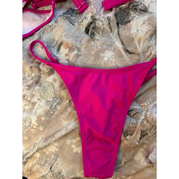 SHEIN Three Piece Swimsuit Hot Pink Bikini w Tanga and Thong Bottoms - Small - Picture 5 of 6